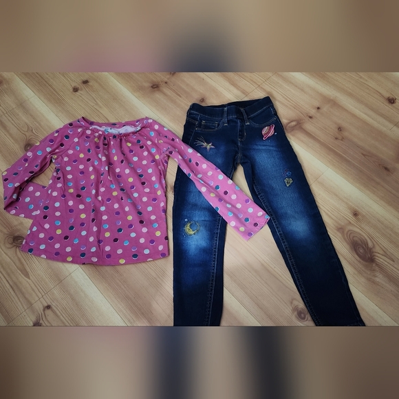 Girl's 2pc Embroidered Jean Blue Circo Girls Pink multi colored Polka Dots Long - Picture 8 of 8